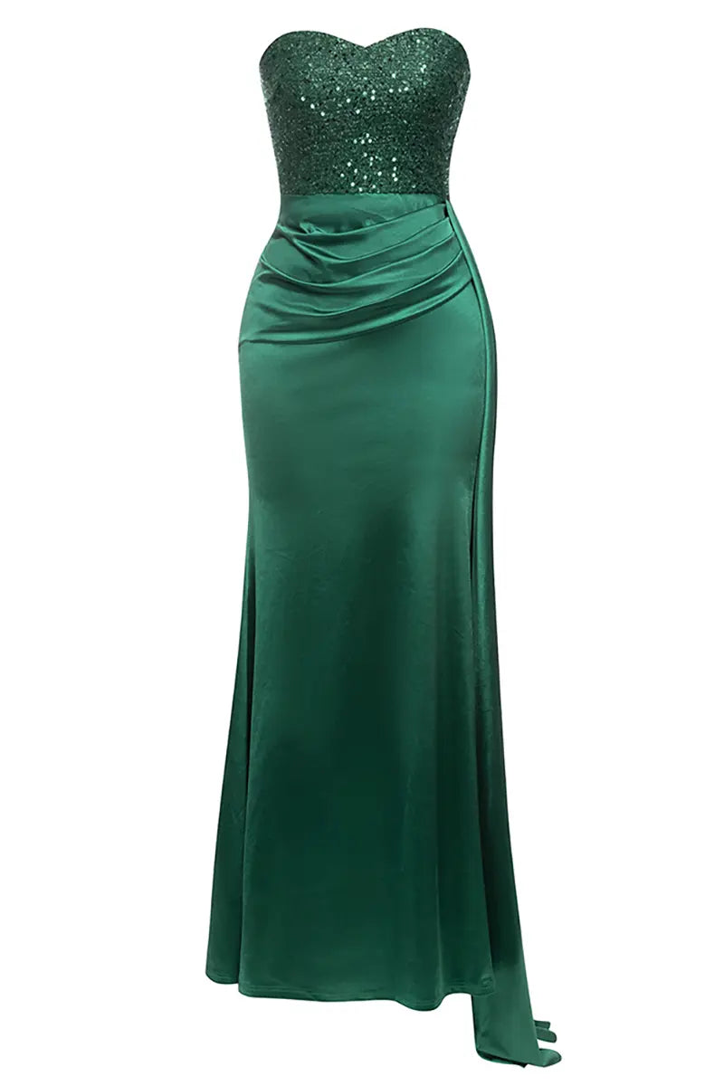 Sexy strapless pailletten jurk met open rug