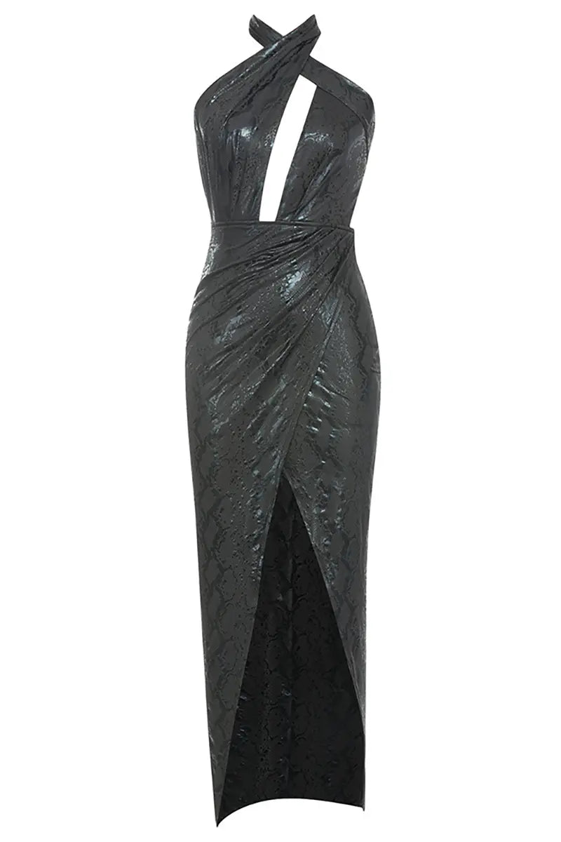 Sexy halterjurk met open rug en split