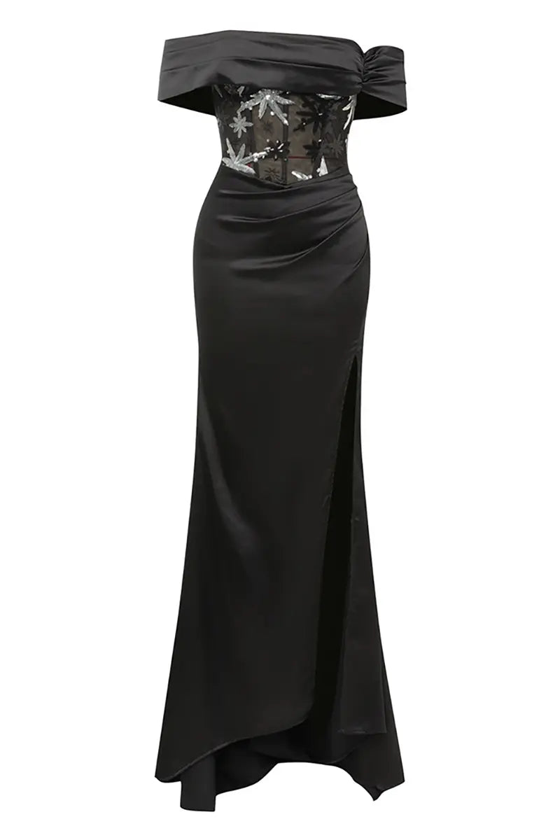 Robe de soirée dos nu à paillettes sans bretelles