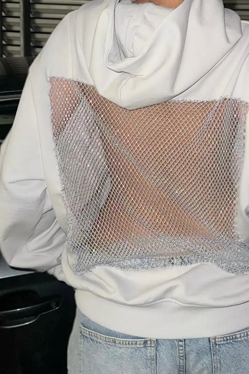 Backless Sheer Mesh Hoodie