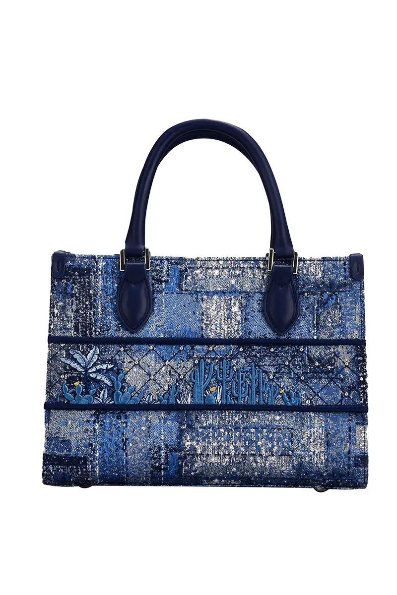 Deep Blue Structured Heavy-Stitch Tote Bag