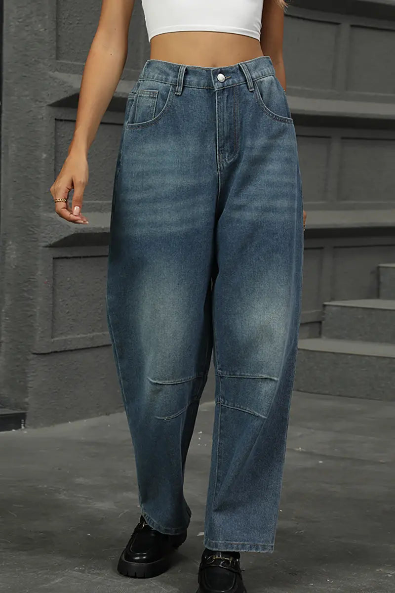 Ontspannen Was Harem Denim Broek Verkort