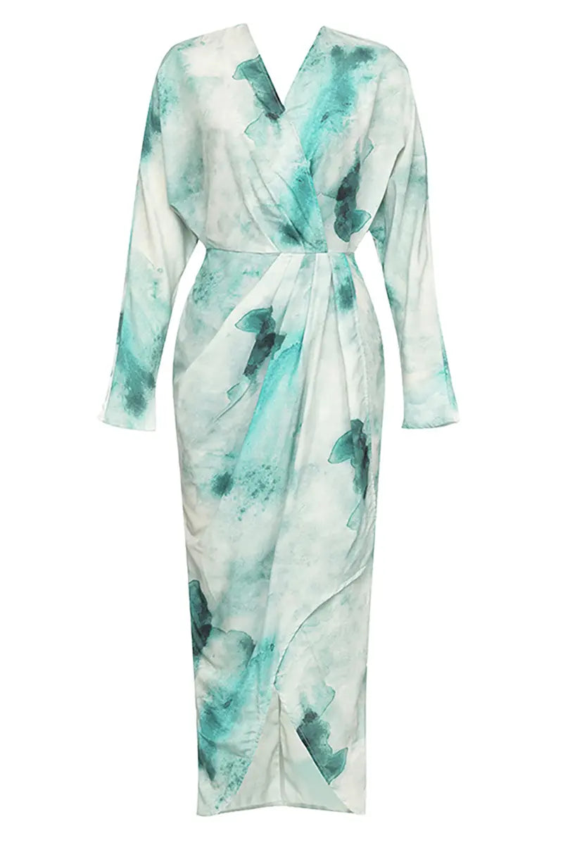 Vintage V-hals jurk met lange mouwen