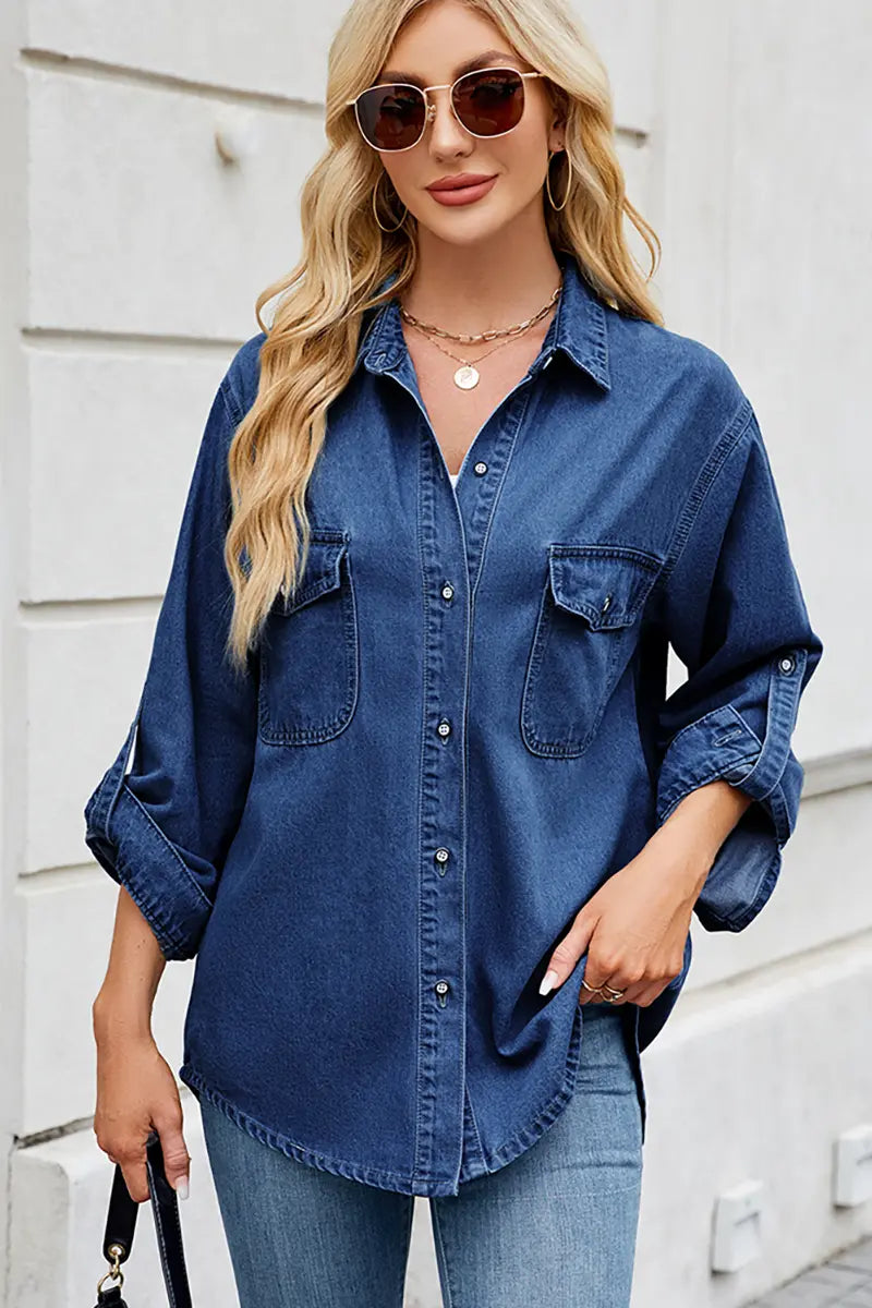 Adjustable Sleeve Loose Denim Shirt