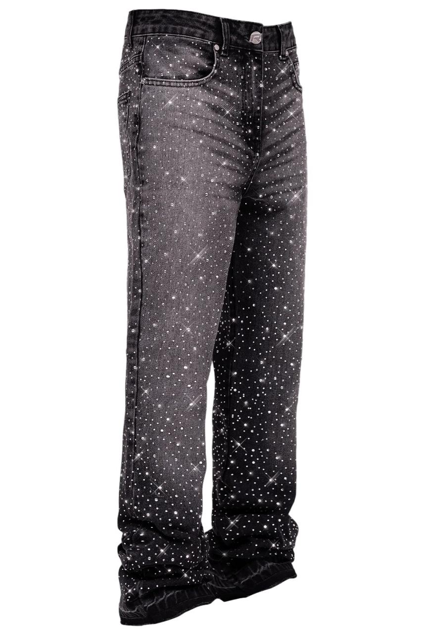 Crystal-Edged Black Flare Jeans