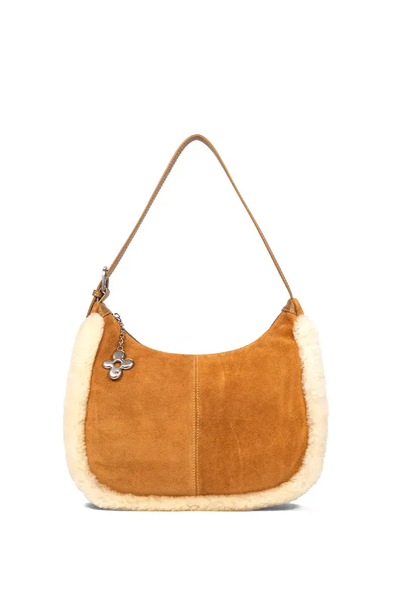 Shearling Crescent Hobo Shoulder Bag