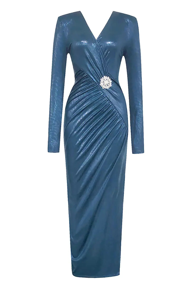 Vintage geplooide jurk met zijsplit