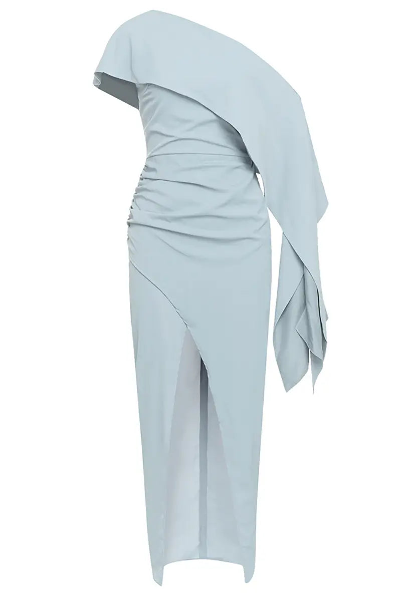 Chic Asymmetrical Shoulder Long Dress