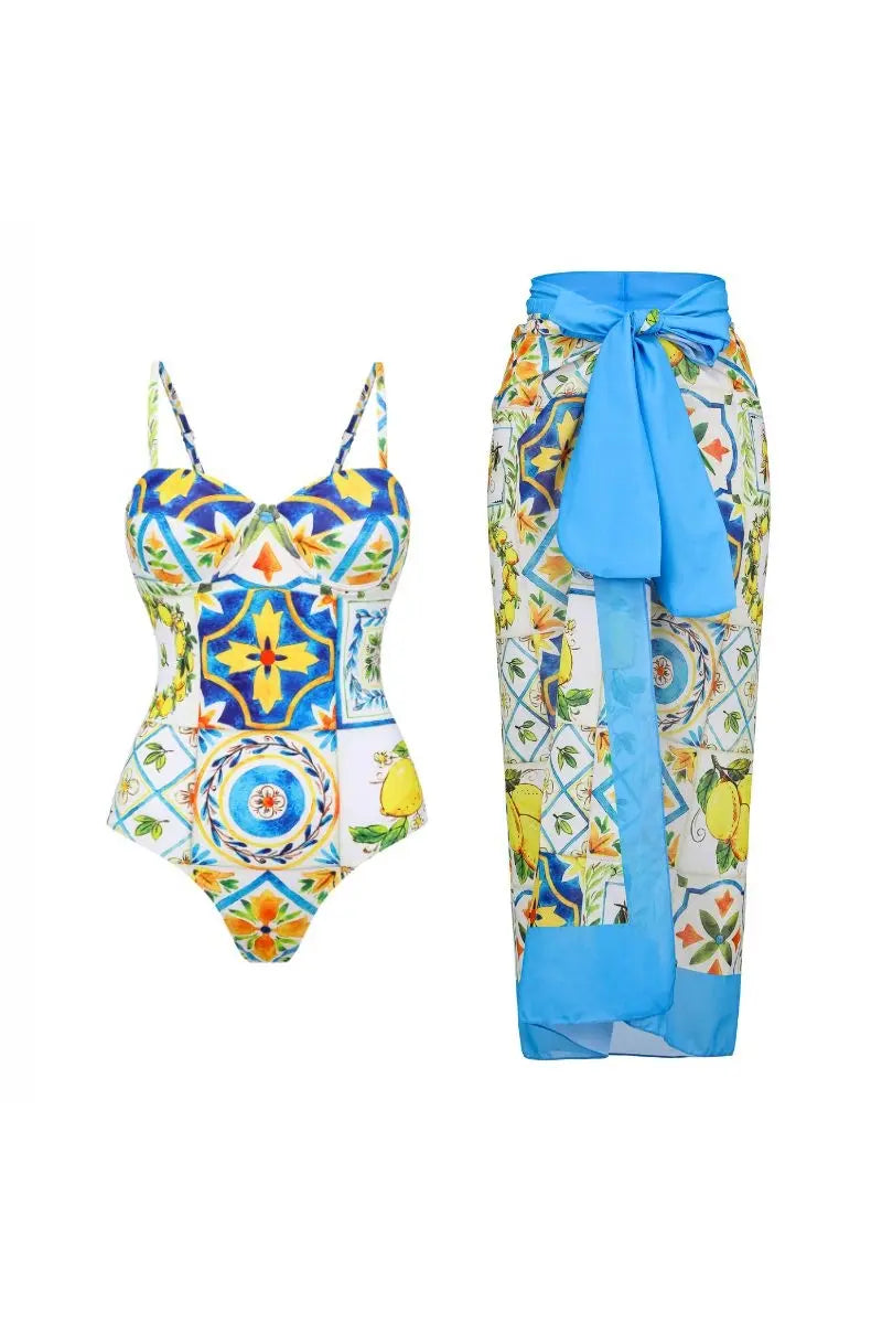 Citroenprint Backless Eendelig Badpak Set