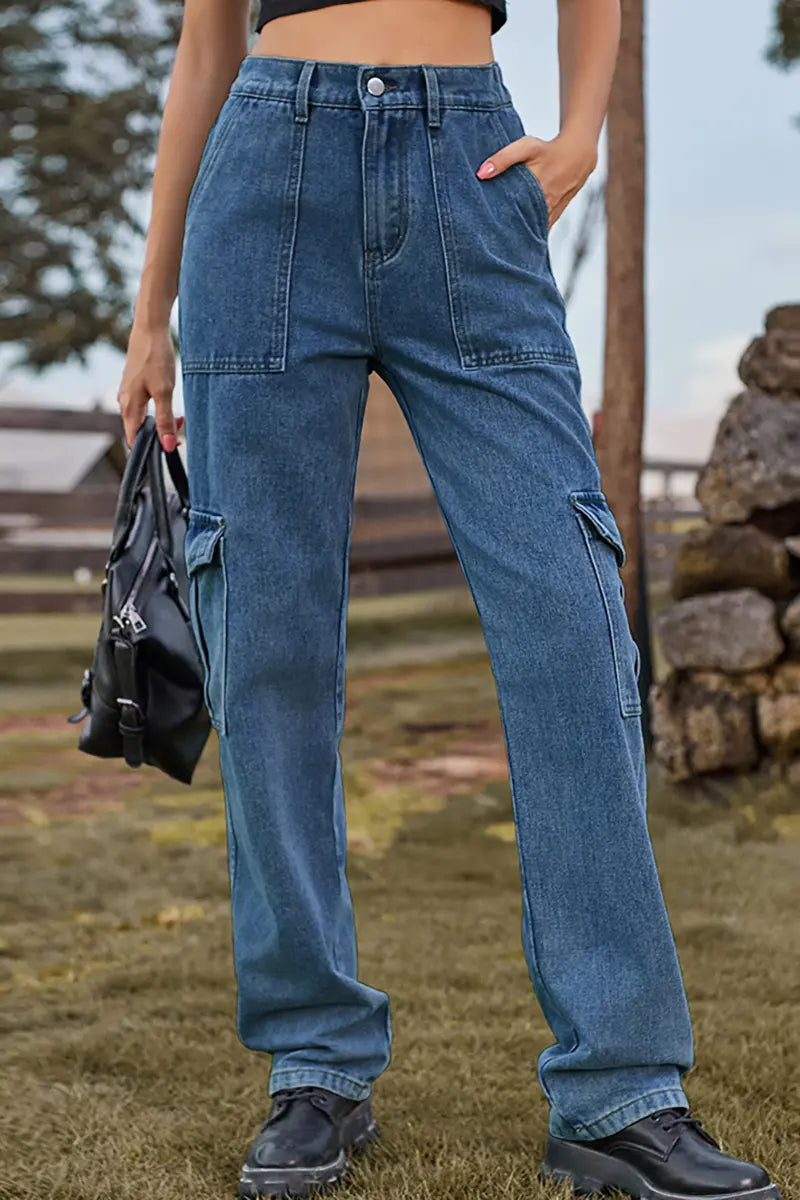 Elastic Waist Utility Denim Pants