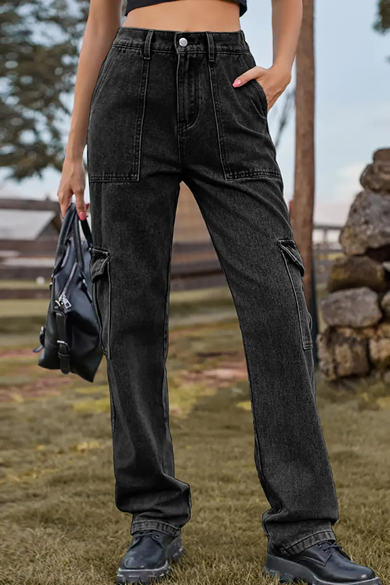 Elastic Waist Utility Denim Pants
