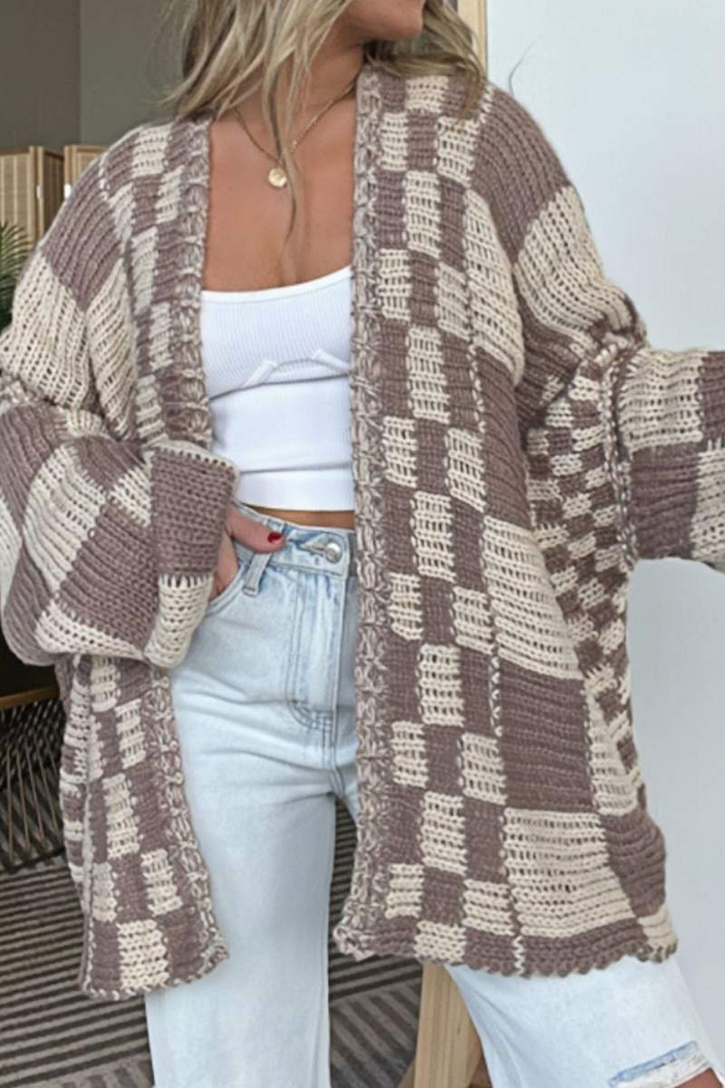 Plaid openvallende lange mouwen vest