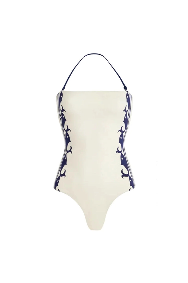 Navy Style One-Piece Swimsuit Set