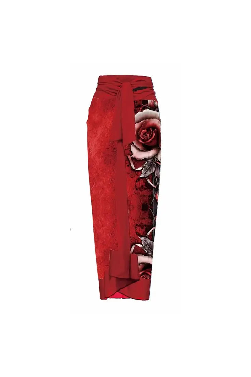Costum de baie imprimat cu accent bust floral roșu 3D