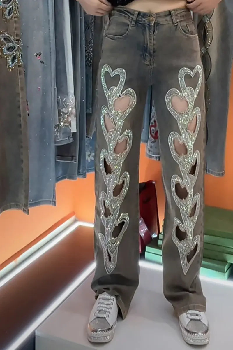 Vintage Korean Ripped Rhinestone Fashion Shorts
