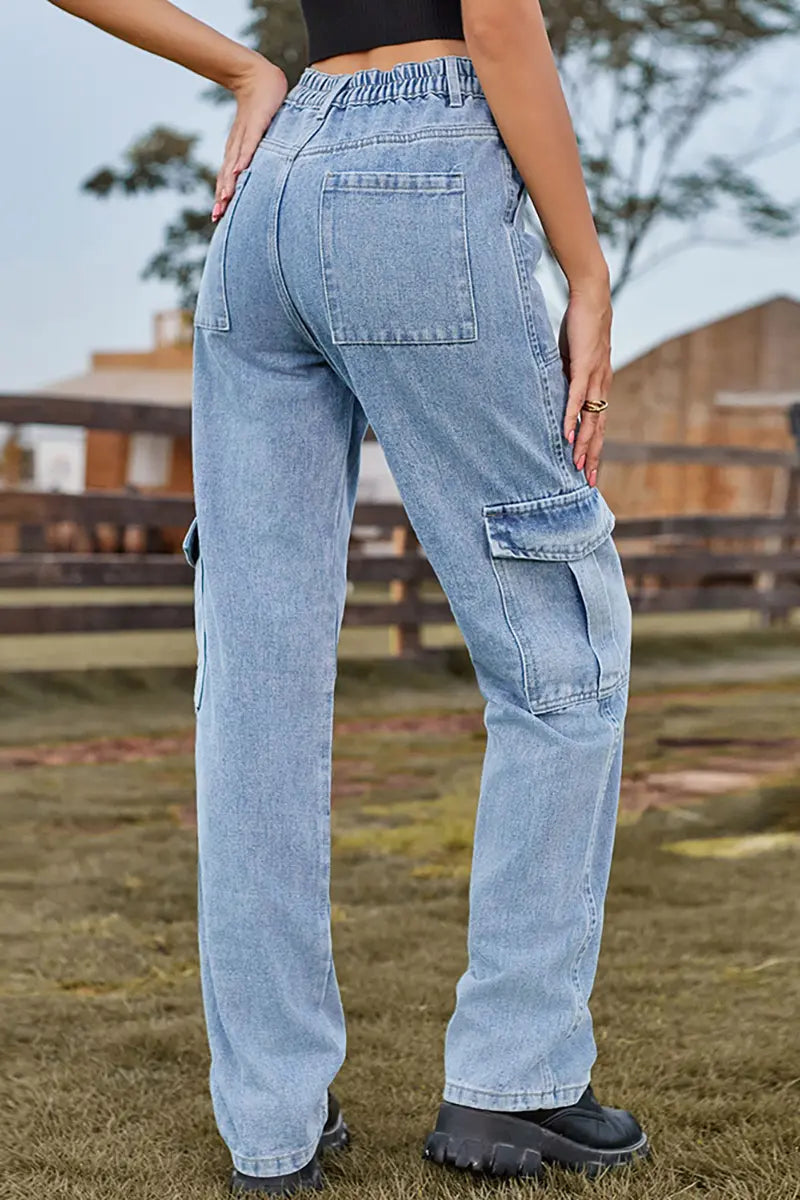 Elastic Waist Utility Denim Pants