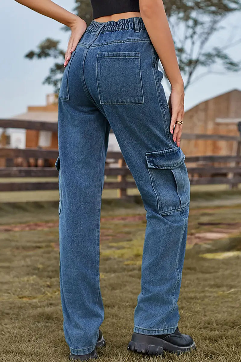 Elastic Waist Utility Denim Pants