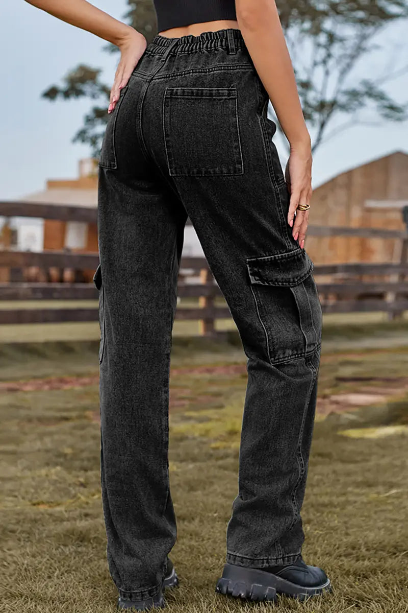 Elastic Waist Utility Denim Pants