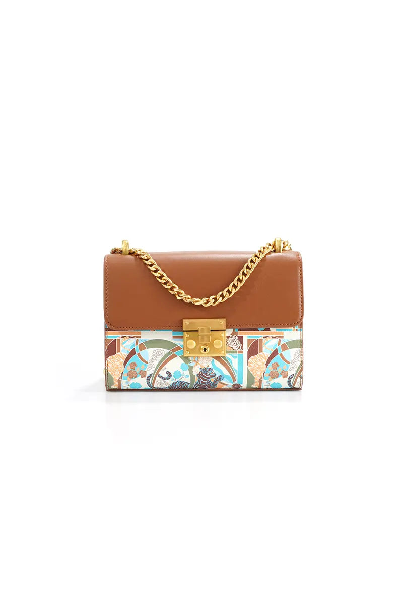 Unique Pattern Brown Top Handle Shoulder Bag