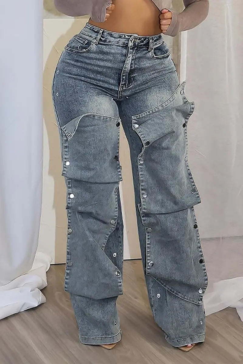 Fashion Button-Detail Loose Jeans
