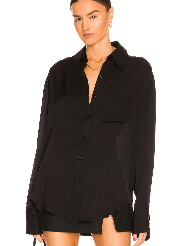 Chiffon Relaxed Shirt & Feather-Trim Velvet Skirt-Pants