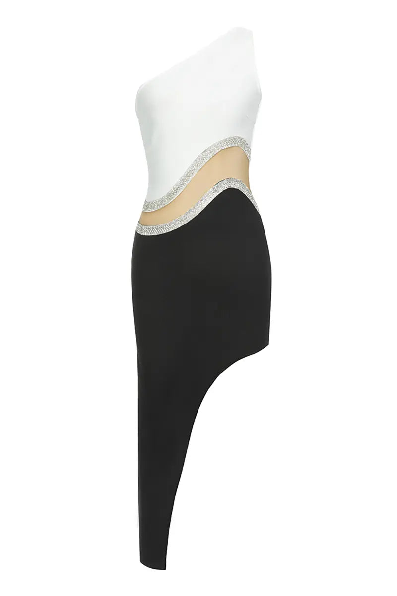 Black-White Strapless Bodycon Dress