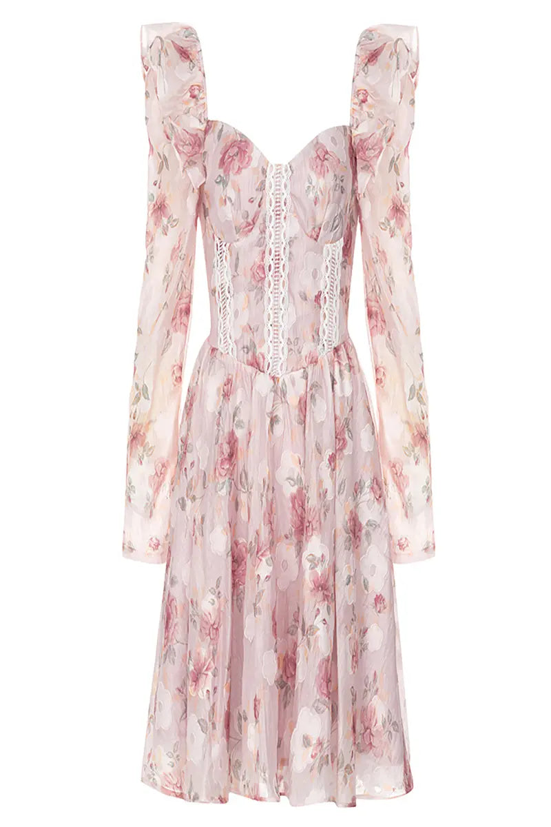 V-hals maxi-kjole med blomstertrykk