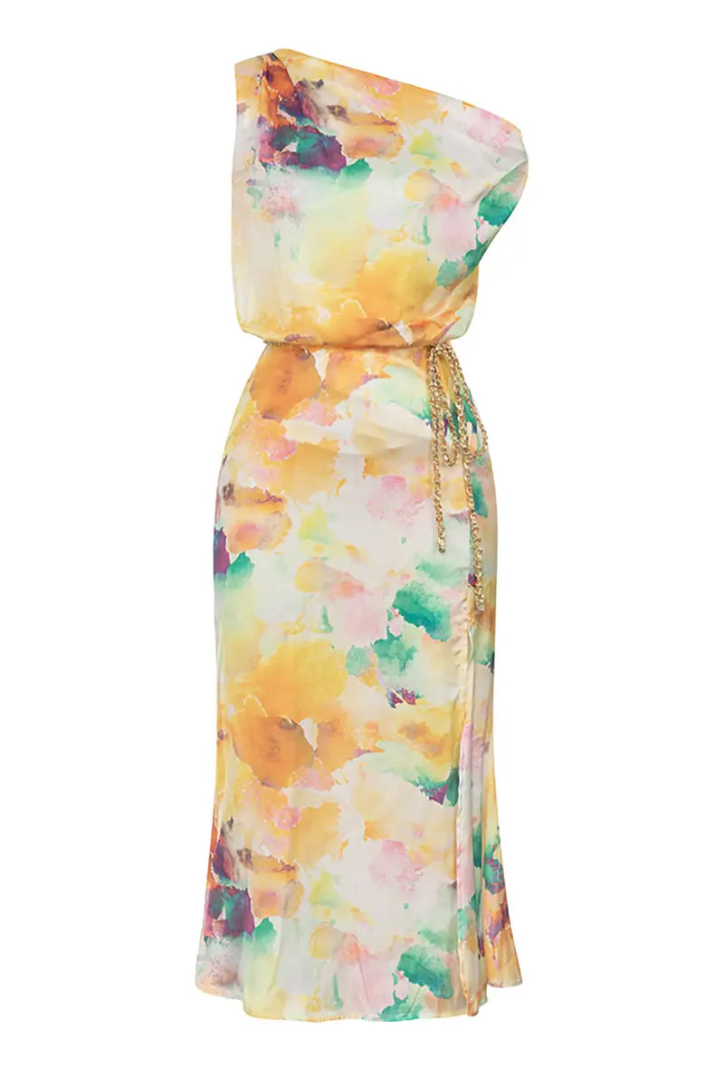 Off-shoulder bloemenjurk met split