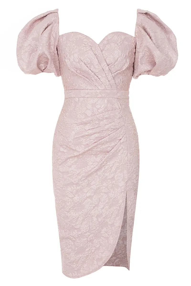 Vintage jurk met vierkante hals en pofmouwen