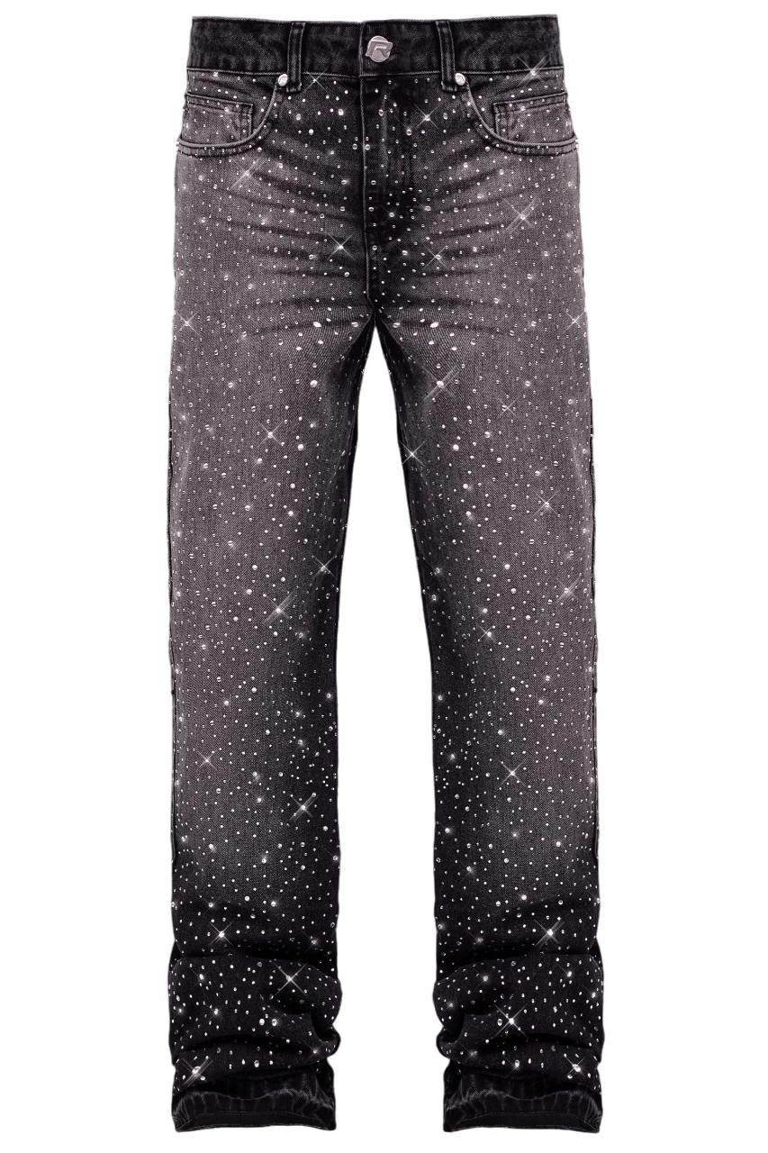 Crystal-Edged Black Flare Jeans