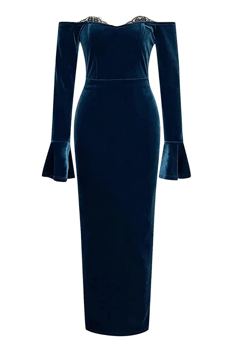 Lace Bell Sleeve Velvet Dress