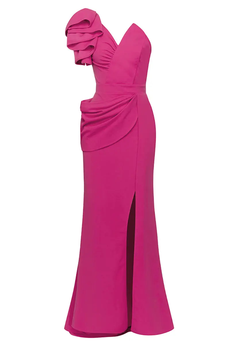 Sexy asymmetrische halslijn jurk met hoge split