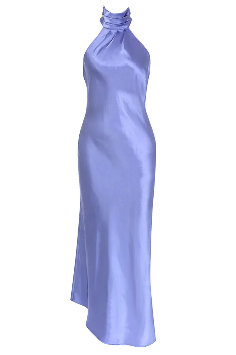 Minimalistische mouwloze halter satijnen jurk