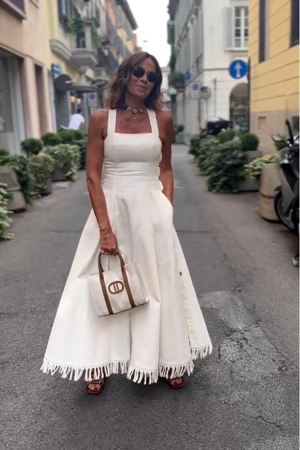 Boho Fringed White Maxi Dress with Pockets