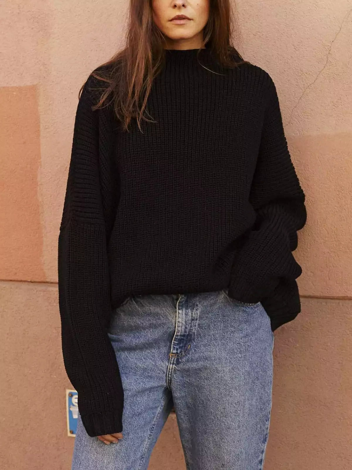 Oversized gebreide batwing trui & gerimpelde minirok set