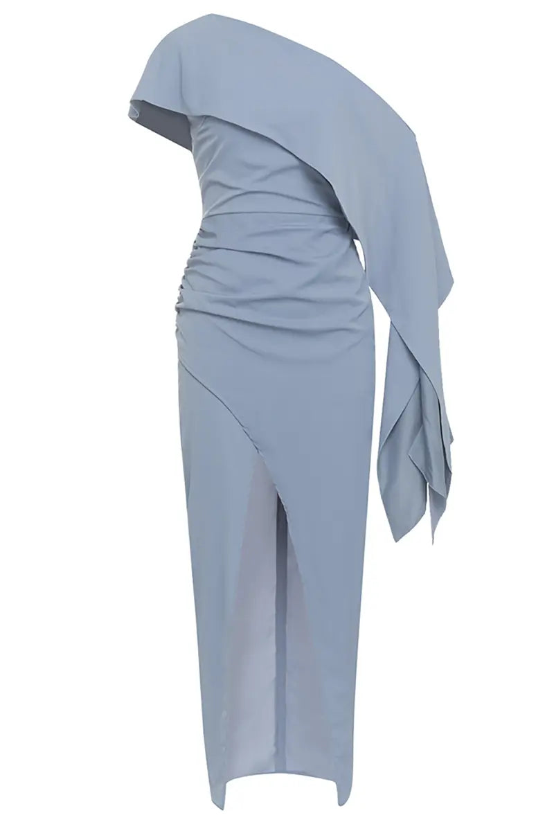 Chic Asymmetrical Shoulder Long Dress