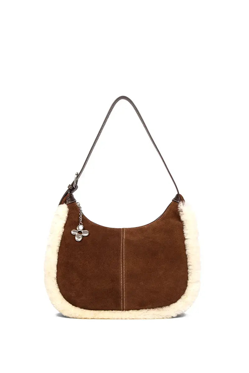 Shearling Crescent Hobo Shoulder Bag