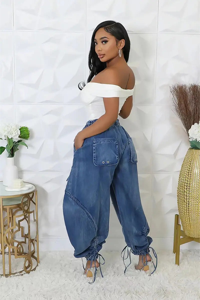 Adjustable Waist Denim Pants