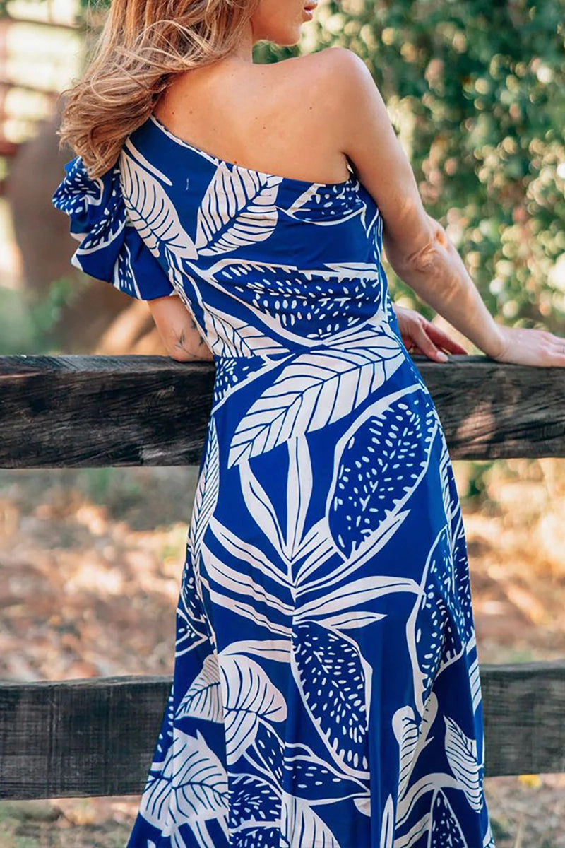 One-Shoulder Ruffle Floral Swimsuit Set
