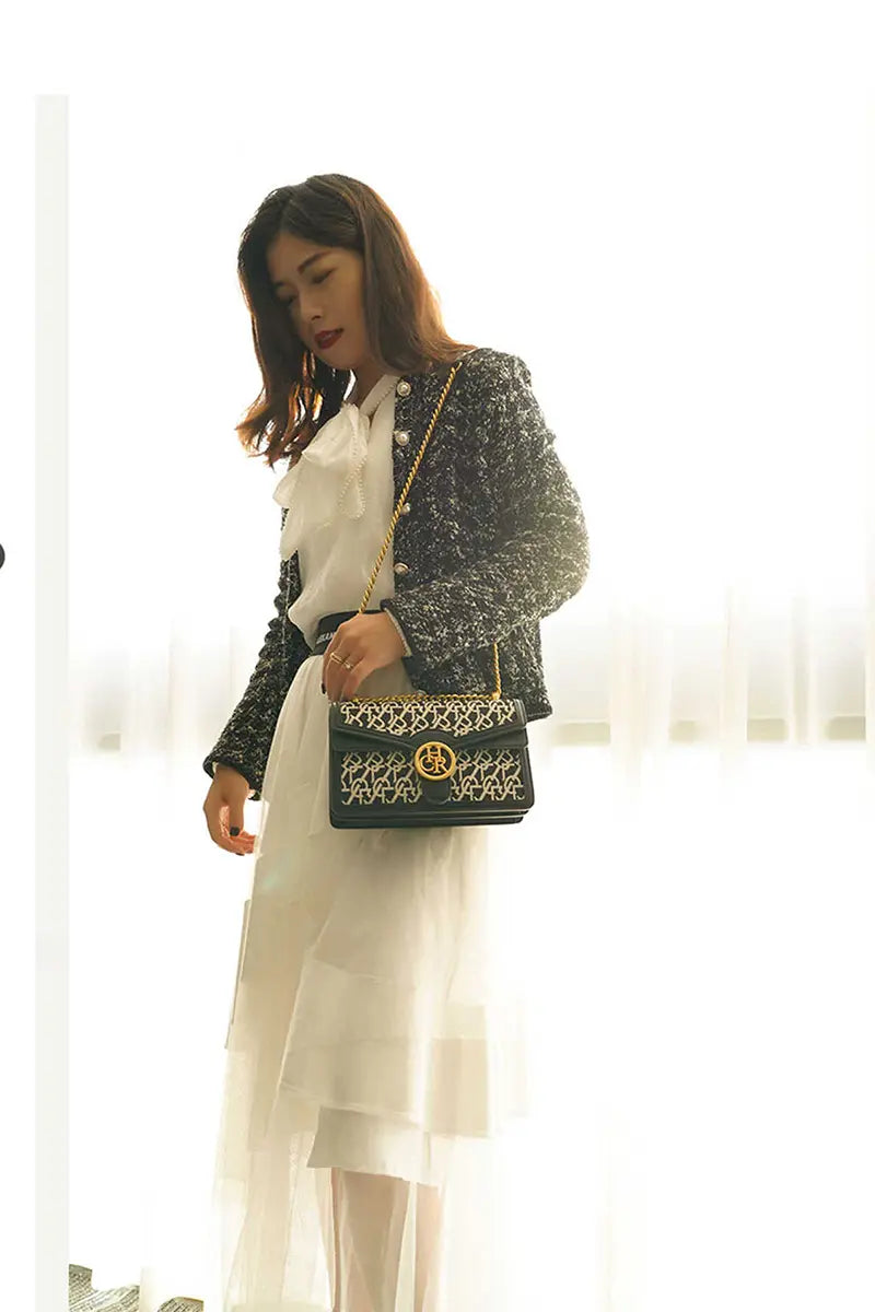 Jacquard Stitch Detail Backpack Crossbody Bag