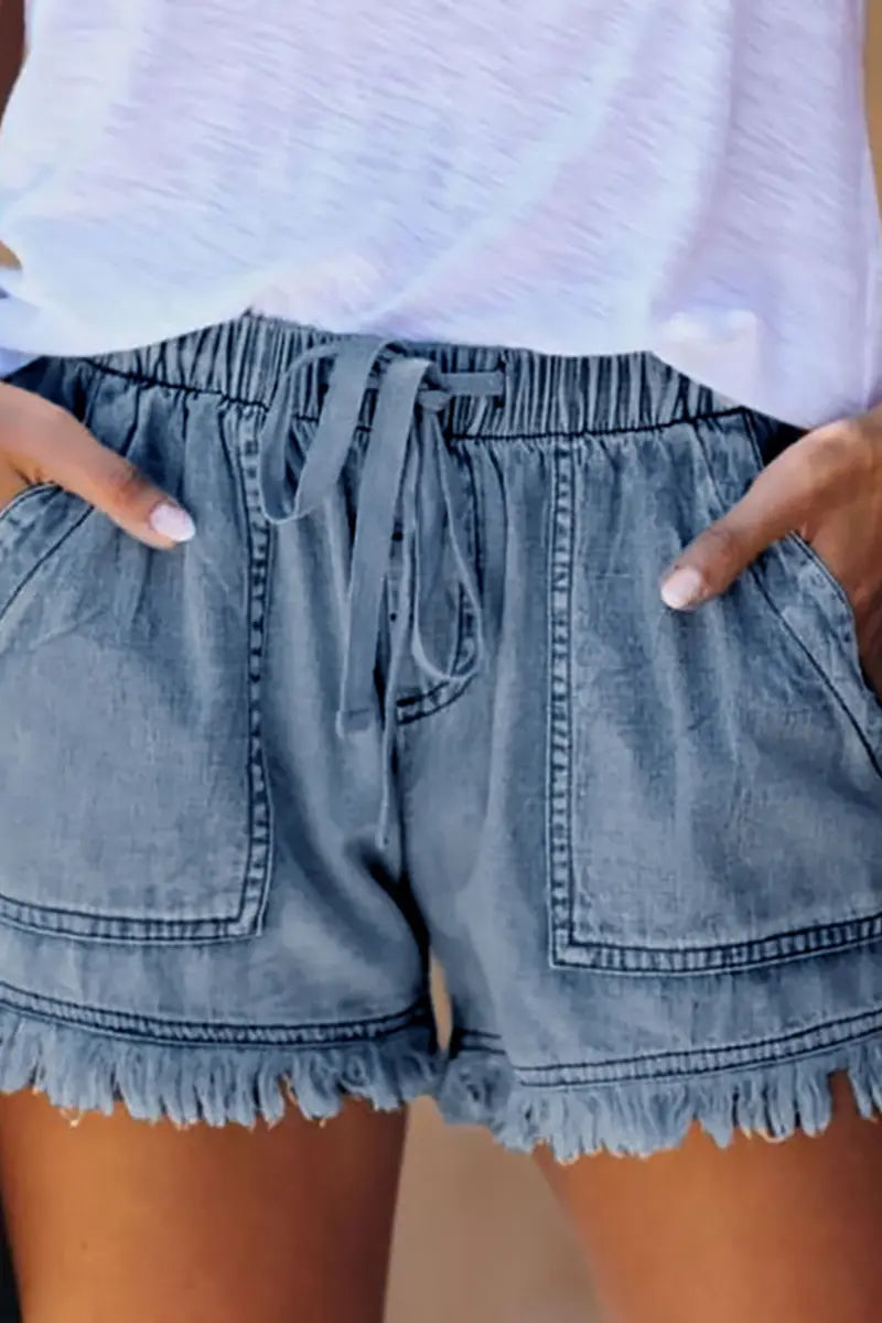 Elastic Waist Casual Denim Shorts