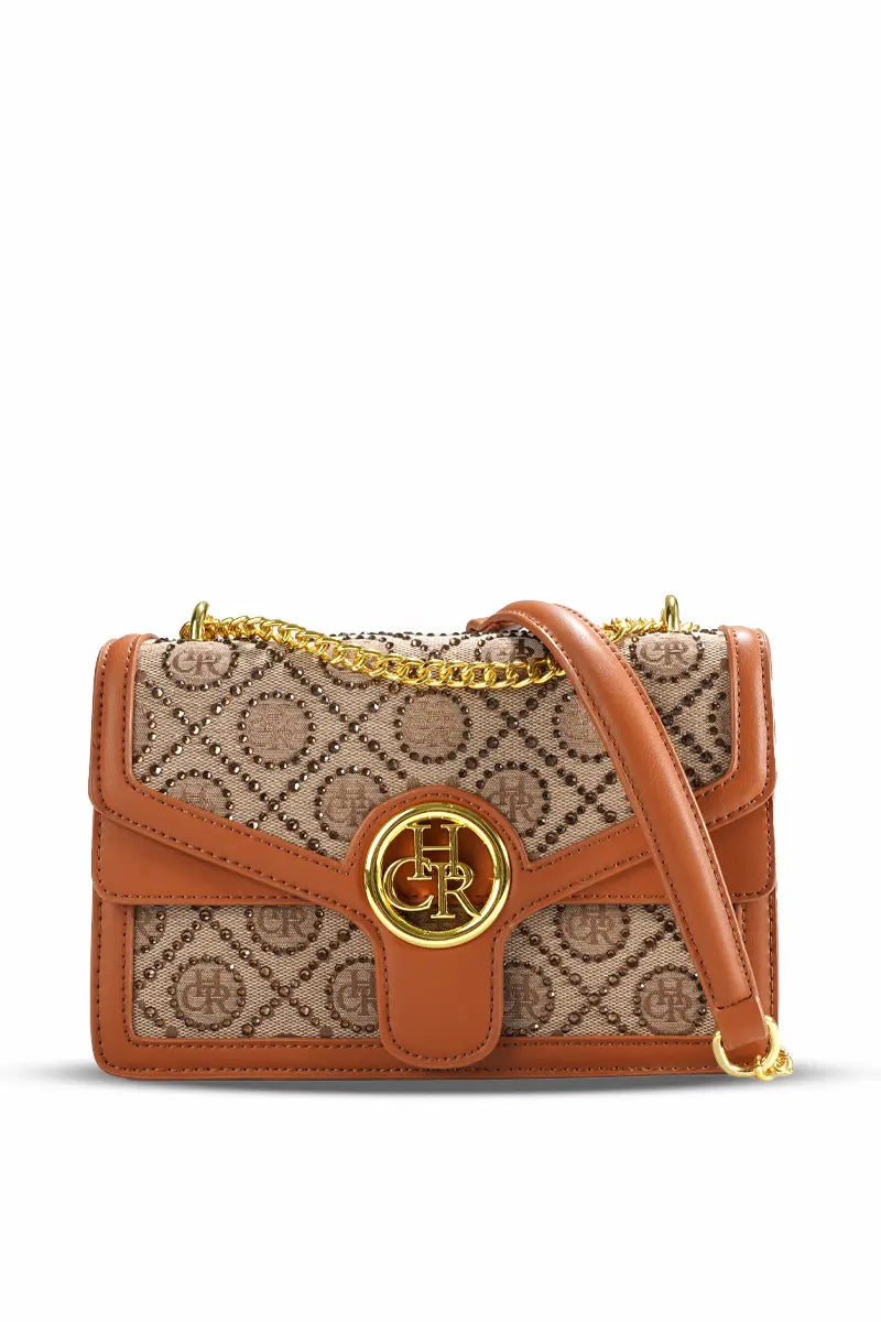 Jacquard Star Rhinestone Chain Crossbody Shoulder Bag