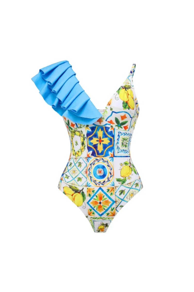 Citroenprint Backless Eendelig Badpak Set