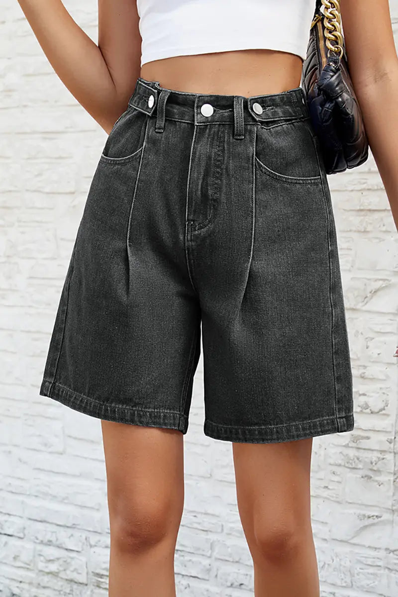 Adjustable Waist Denim Bermuda Shorts