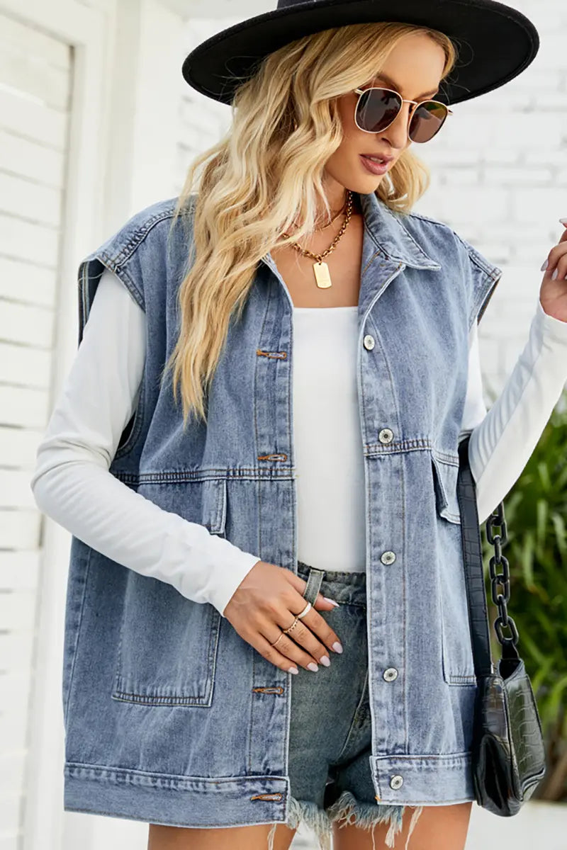 Trendy mouwloos denim vest
