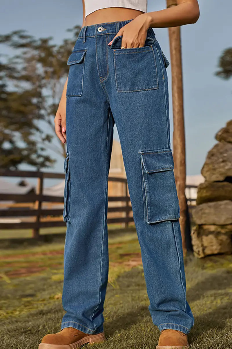 Retro Utility Denim Cargo Pants