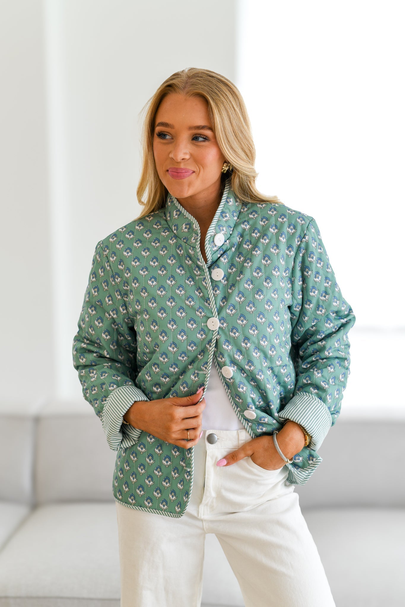 Tiffany Geprinte Gewatteerde Jas - Teal Groen