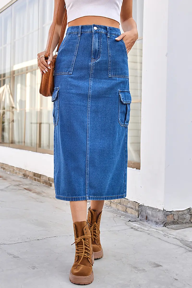 Gewassen denim utility rok