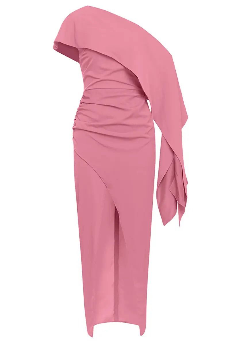 Chic Asymmetrical Shoulder Long Dress