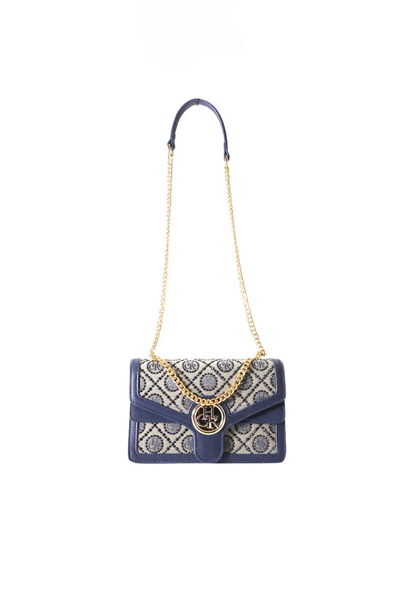 Jacquard Star Rhinestone Chain Crossbody Shoulder Bag